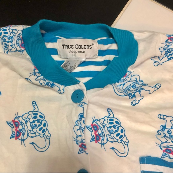 Vintage True Colors Sleepwear AOP All Over Pattern Cat Romper Pajamas size M - Picture 5 of 12